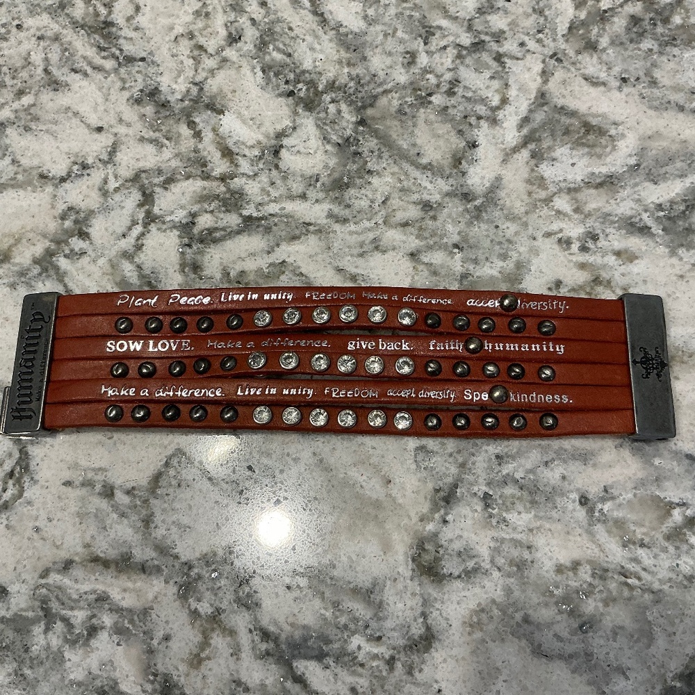 NWOT Humanity For All Rhinestone Leather Cuff Bracelet